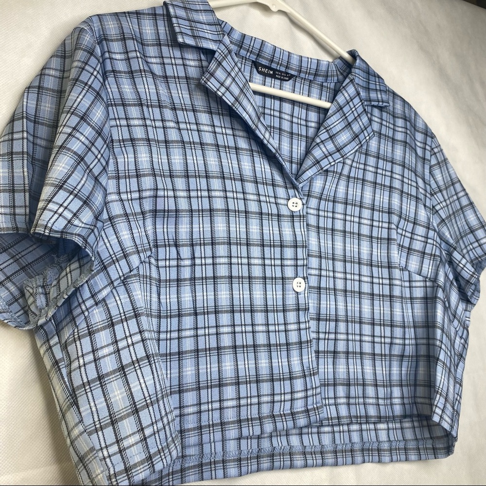 Shein plaid blue top, XL runs small, fits Medium